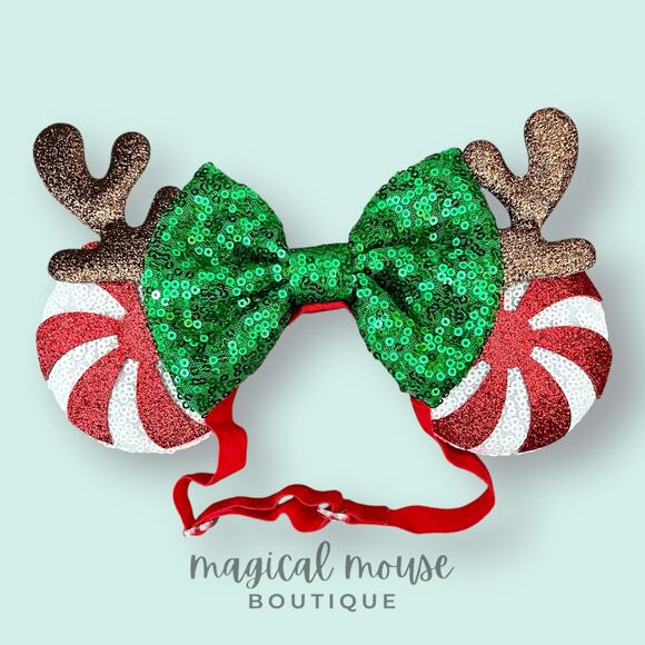 North Pole Peppermint Elastic Minnie Ears | Disney-Inspired Christmas Mouse Ears - Picture 1 of 5